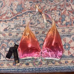 Sauvage California Metallic Ombre Lace Up Bikini Top SZ D Cup NWT